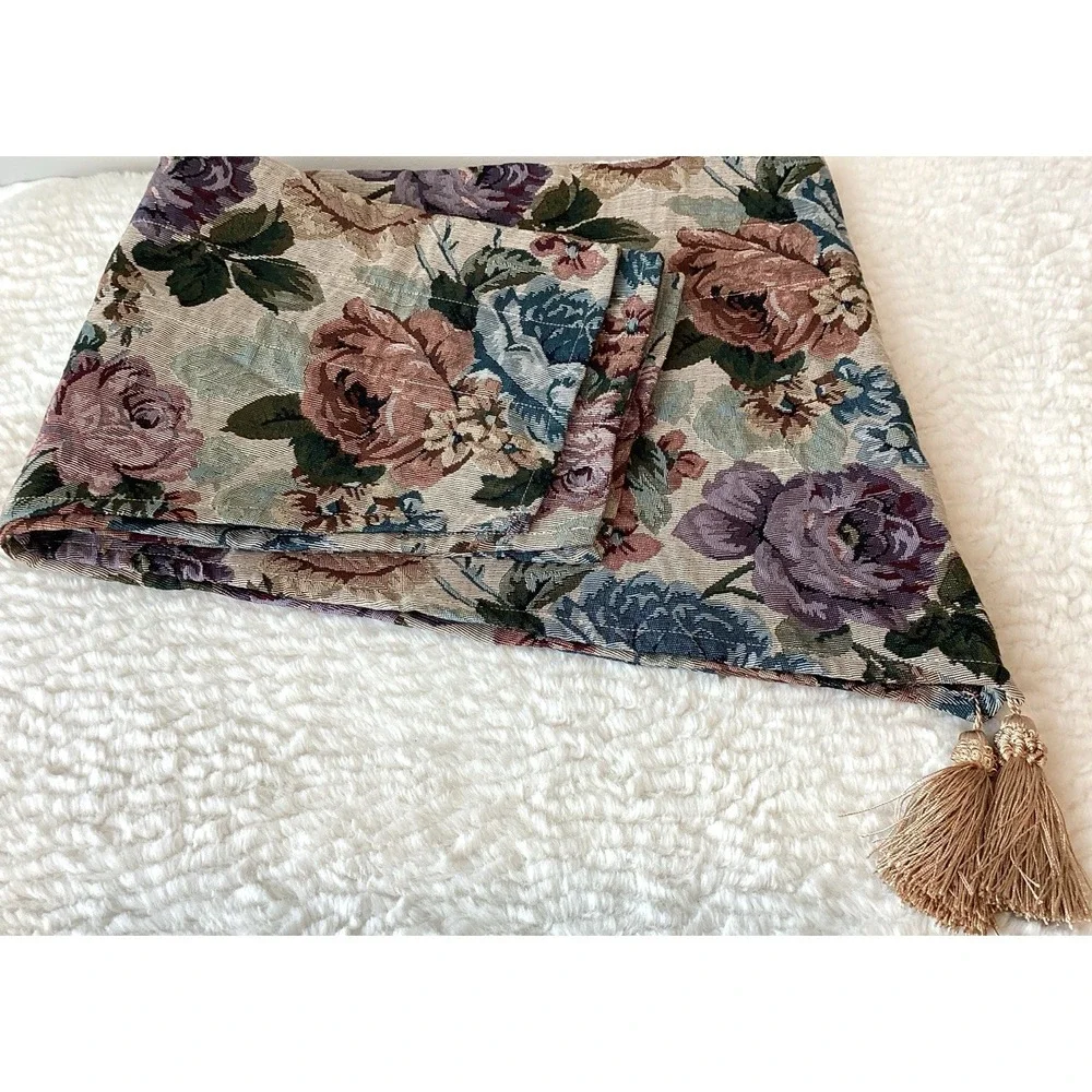 PB Brighton Tapestry King Shams (2) & (2) Window Toppers Floral Purple Rose
